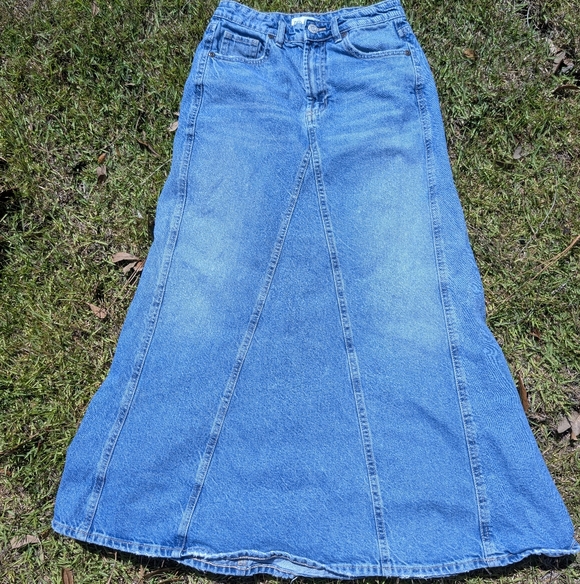 ZARA Skirt Size S Blue Light Wash Midi Maxi Denim High Waist A Line Pockets - Picture 5 of 10